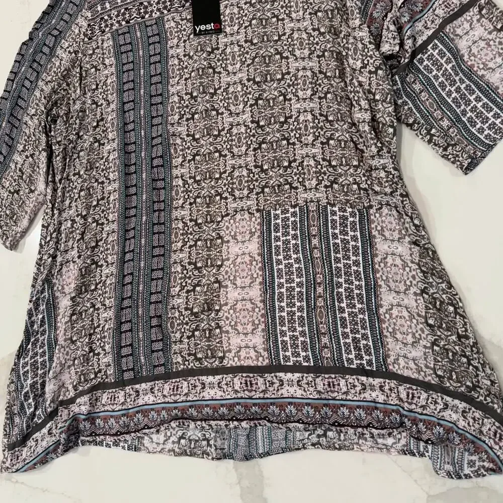 Yesta by X Two NWT Plus Size 3/4 Sleeve Tunic Top Womens 20 Lined Paisley Floral - Picture 2 of 9